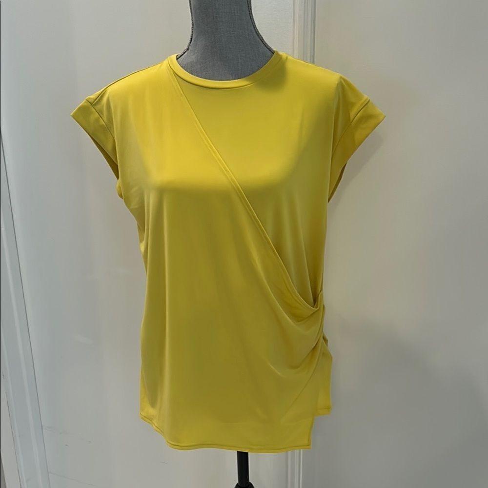 Calvin Klein Yellow Asymmetrical Cap Sleeve Tee
